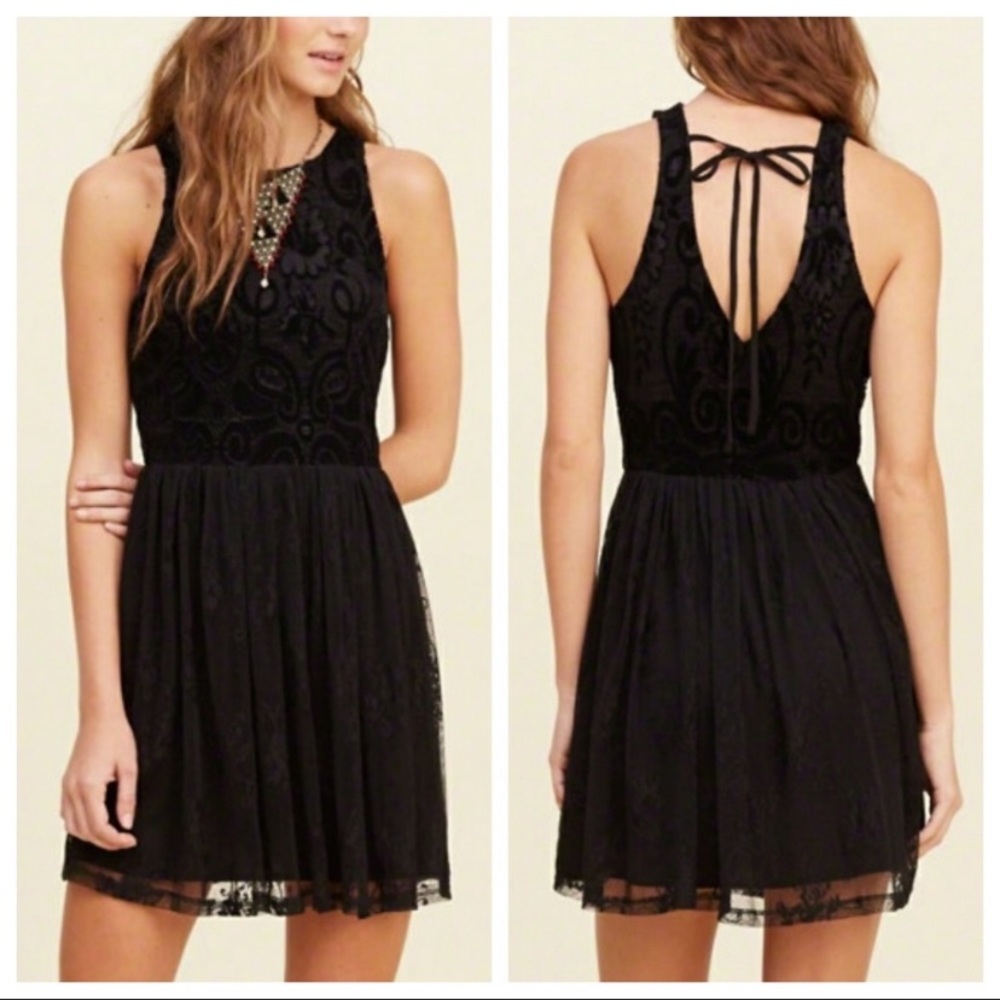 Holister Black Velvet and Ruffled Dress
